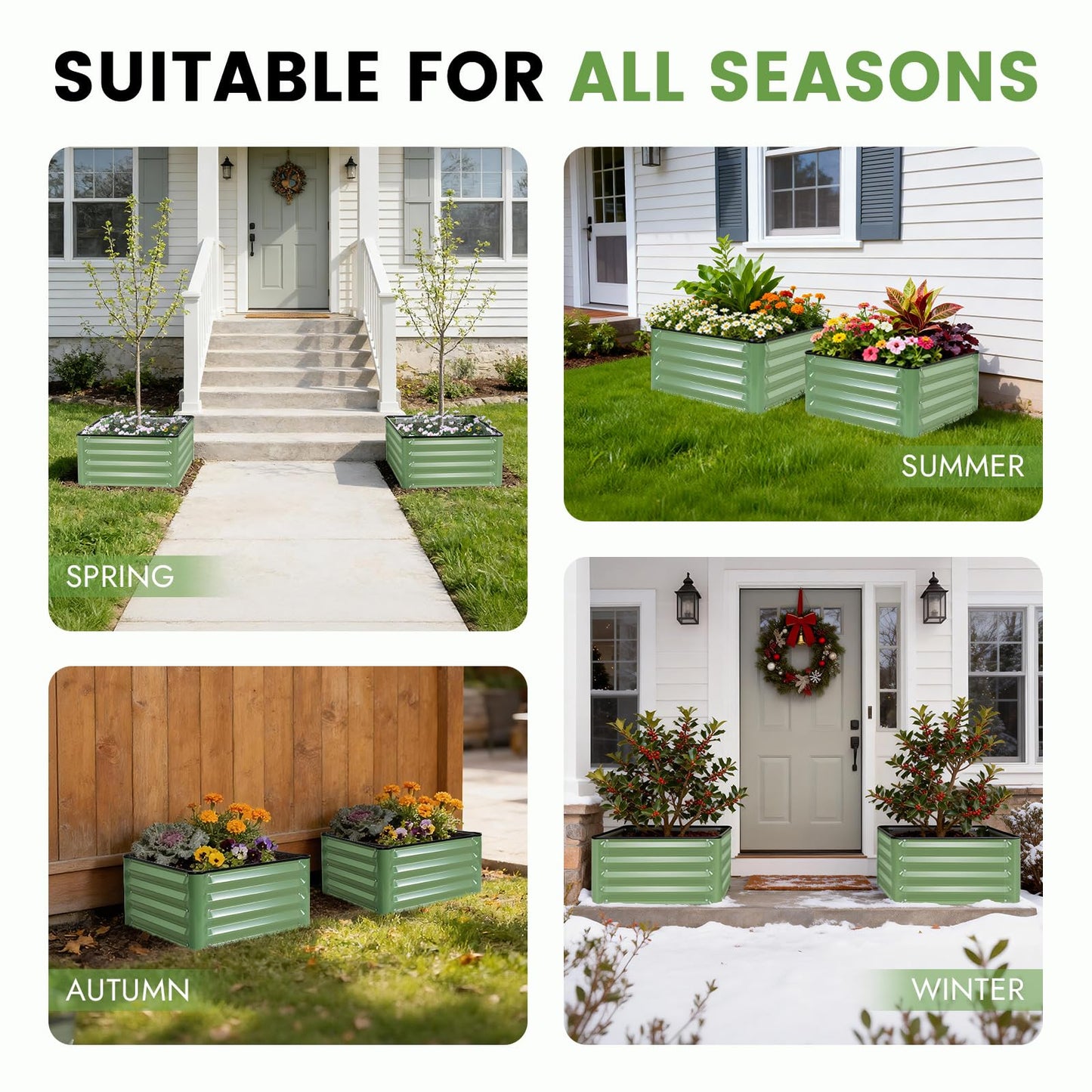 INNO STAGE Galvanized Raised Garden Bed Kits, 2x2x1ft Metal Raised Garden Beds Outdoor, Steel Raised Planter Bed with Gloves for Vegetables & Flowers Patio Ground Planter Box (Olive Green, 2PCS)