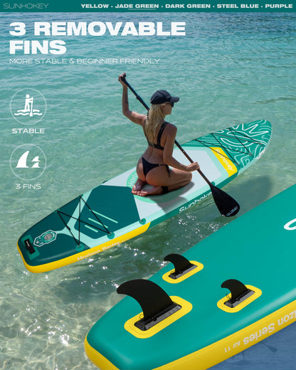 SUNHOKEY 11'×34'' Extra Wide Inflatable Paddle Board with Seam Welded Technology, Stand Up Paddle Board, 420lb Capacity for Adults, Sup Board for All-Level with 2-Blade Paddle/Dual-Action Pump/Leash