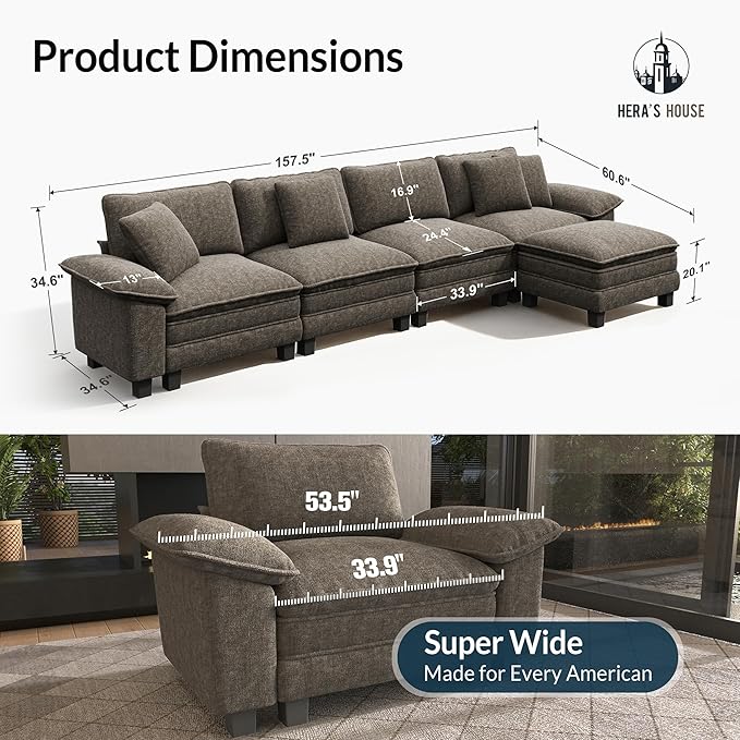 HERA'S HOUSE 158" Modular Sectional Sofa, Oversized L Shaped Couches