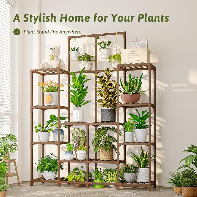 Plant Stand Indoor Outdoor 63" Tall Plant Shelf for Plants 12-Tier Large Plant Sheves for Living Room Heavy Duty Plant Rack Garden Balcony Patio Hanging Planter