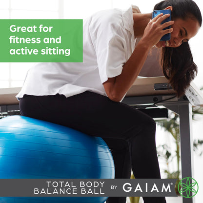 Gaiam Total Body Exercise Balance Stability Yoga Ball, Anti-Burst with Air Pump for Home, Office Chair, and Fitness - Various Sizes