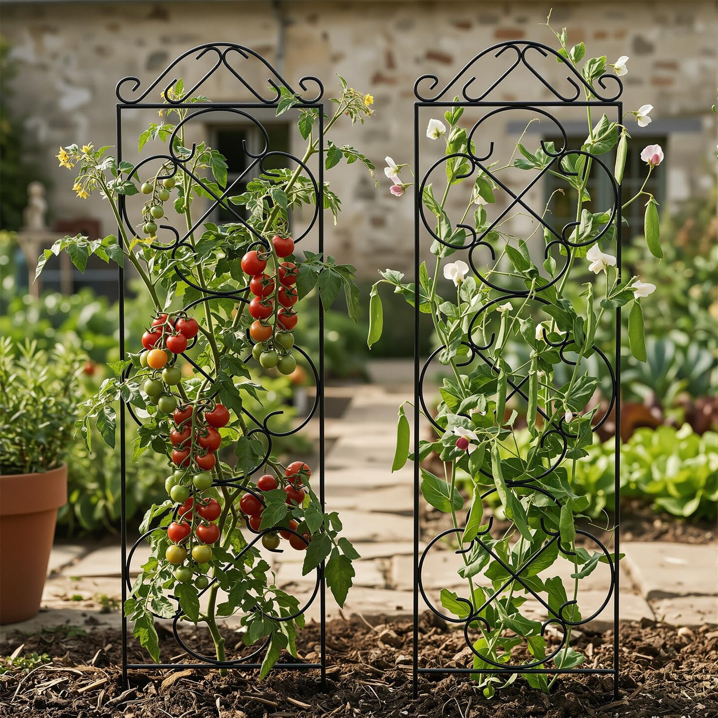 Thealyn Garden Trellis for Climbing Plants, 4 Pack 48" x 12.5" Metal Trellis for Potted Plants, Rust-Resistant Plant Support for Indoor Outdoor Use, for Ivy Clematis Vines Flowers, Black