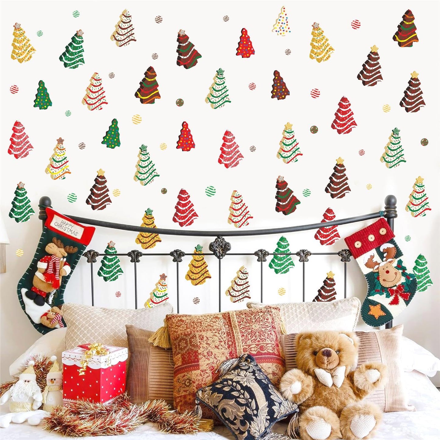 Christmas Small Tree Wall Stickers Christmas Candy Window Clings Stickers Double Sided Candy Cane Xmas Window Decals Pine Tree Holiday Window Decorations Christmas Party Supplies