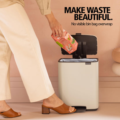 Brabantia Bo Step-On 8 Gallon Square Trash Can | Mineral Infinite Gray | Light-Pedal, Soft-Close Kitchen Trash Can, Removable Inner Bucket, Non-Slip Base | Sample Trash Bags Included