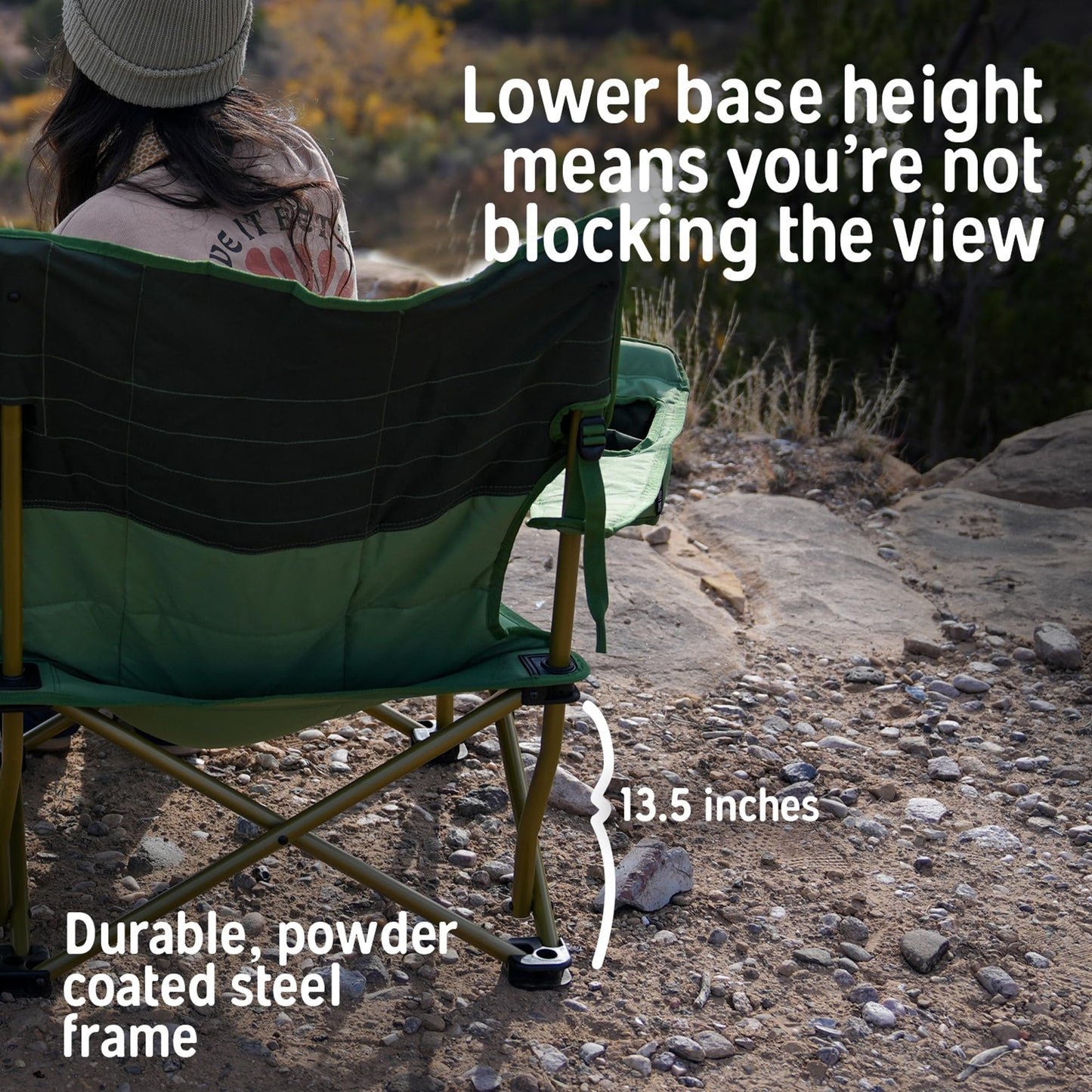 Kelty Lowdown Couch - 3 Person Capacity Camping Chair, Extra Large and Sturdy Bench for Campsites, Soccer Games, and Backyard Parties, with Cup Holders|Arm Rest, Polyester, Deep Lake/Fallen Rock