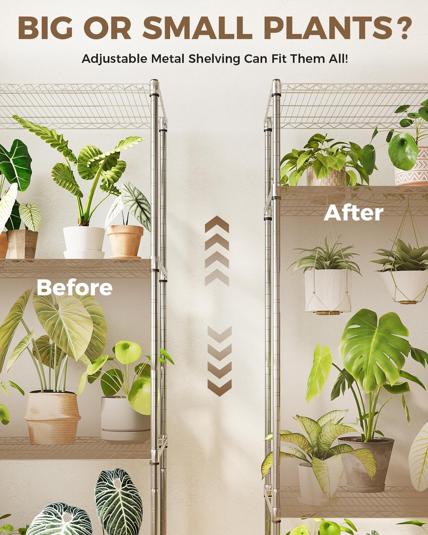 GENTINGBRO Large Plant Shelf Indoor Plant Stand Outdoor 4 Tier for Plants Heavy Duty 3000lbs Plant Rack Storage Shelves Adjustable Tall Plant Holder for Balcony Garden Patio