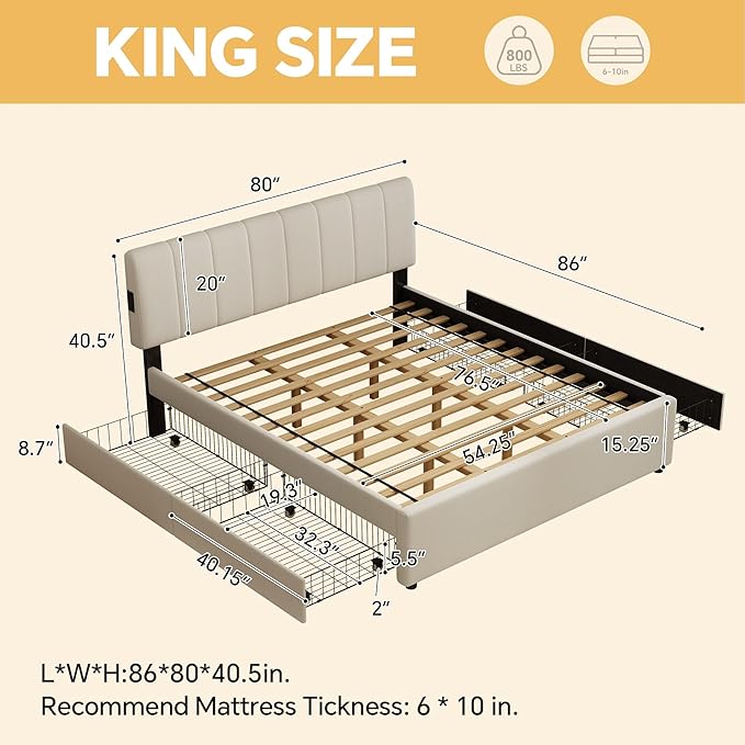 King Size Upholstered Platform Bed