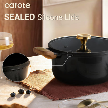 CAROTE Ceramic Cookware Set Nonstick, 16pcs Pots and Pans Set Nonstick, Non-Toxic & PFAS-Free, Dishwasher, RV/Camping Cookware Set, Cooking Pots with Lids, Charcoal Black