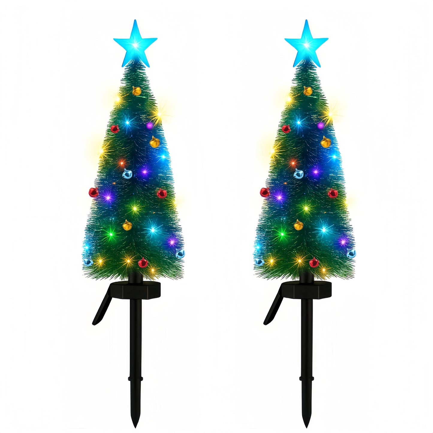 Solar Christmas Tree Outdoor Christmas Decorations, Small Xmas Tree Lights with 24 Mini Bells & 1 DIY Big Bell,Waterproof Solar Christmas Lights for Yard Front Porch Pathway Grave Cemetery Decor