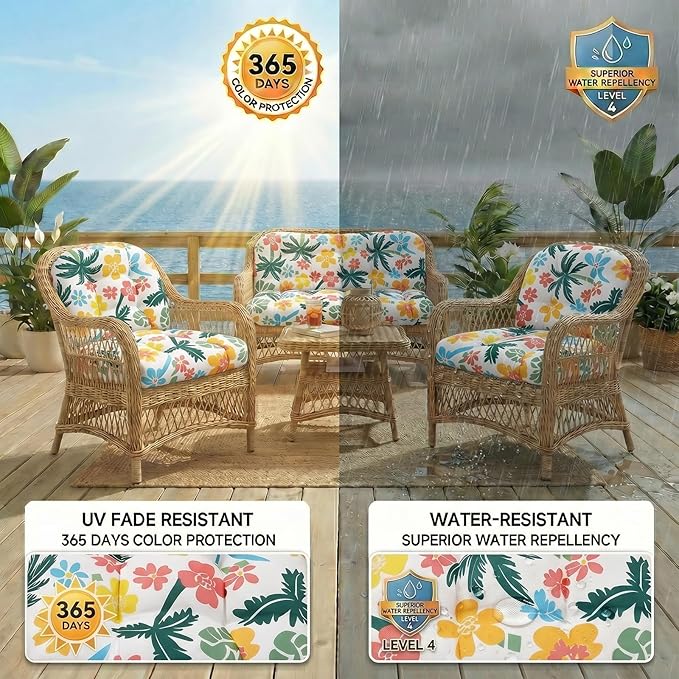 1 MIDDLE ONE Wicker Chair Cushions 3 Pieces Set