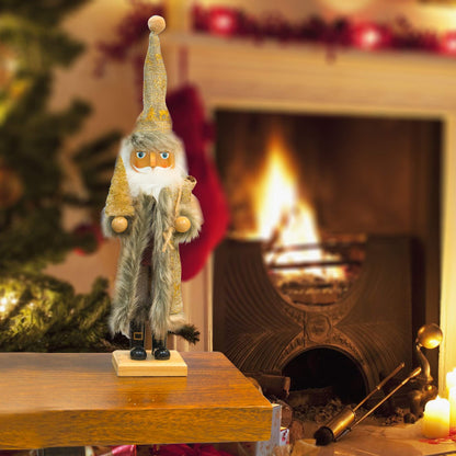 FUNPENY 14" Christmas Decorative Nutcracker, Handmade Wooden Santa Traditional Nutcracker in Flannel Ful Golden Coat, Festive Collectible Nutcracker, Winter Tabletop Christmas Decoration
