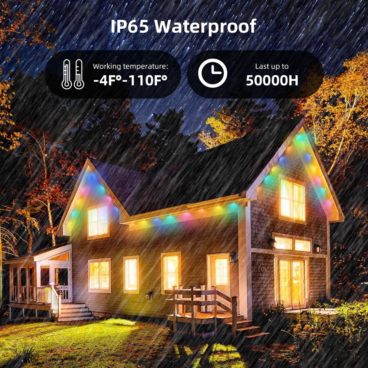 Permanent Outdoor Lights, 100ft Smart RGB+IC Outdoor Light, IP67 Waterproof 72 LED Eaves Lights, Year-Round Outdoor Lighting for New Year, Holiday, Daily Lighting, Christmas, APP/Voice/Remote/Control
