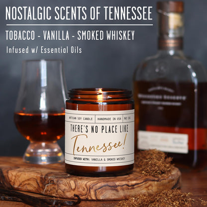 Tennessee Gifts, Tennessee Decor for Home - 'There's No Place Like Tennessee Candle, w/Vanilla & Smoked Whiskey I Tennessee Souvenirs I Tennessee State Gifts I 9oz Jar, 50Hr Burn, USA Made