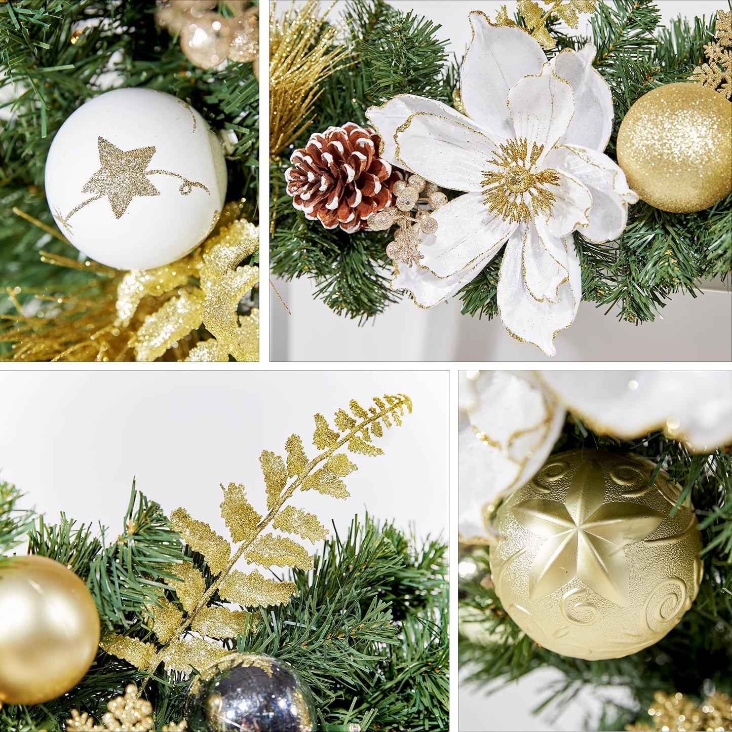WBHome Pre-lit 6 Feet/72 Inch Christmas Garland, White & Gold Lighted Garland with 35 LED Lights for Indoor Outdoor Xmas Decor Holiday Decorations, Battery Operated (Batteries NOT Included)