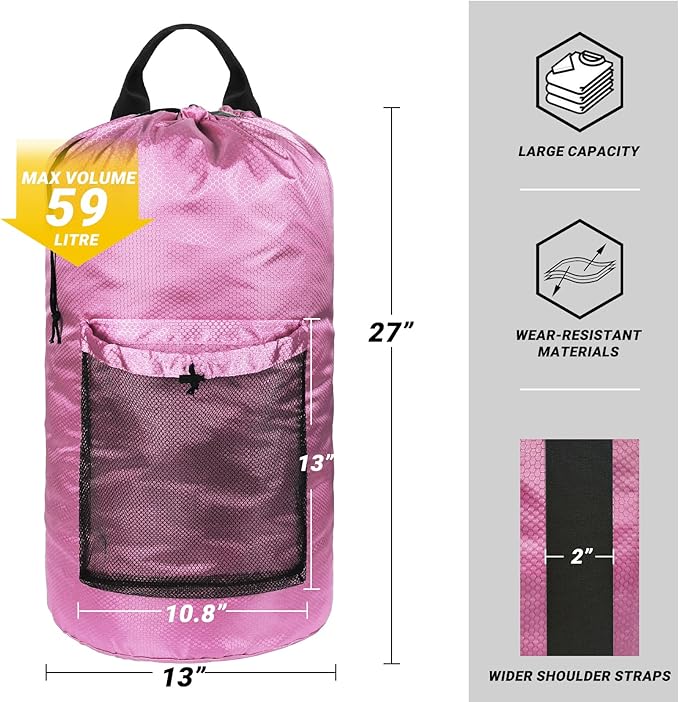 Laundry Bag with Shoulder Straps and Mesh Pocket Laundry Backpack Large