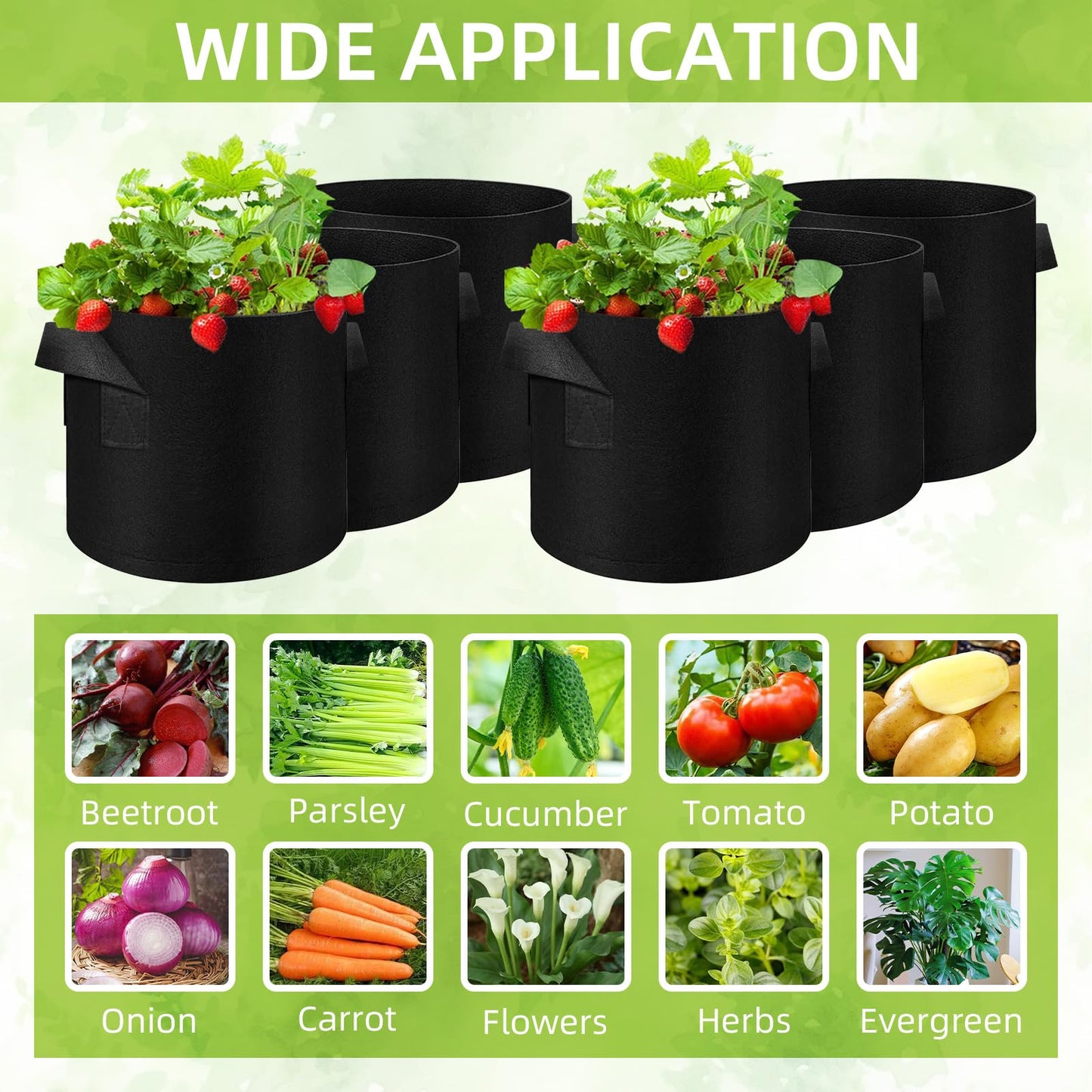Cskunxia 40-Pack 10 Gallon Grow Bag, Non-Woven Fabric Pots with Handles, Garden Planting Bag for Potatoes, Carrots, Tomatoes and Other Vegetables, Fruits