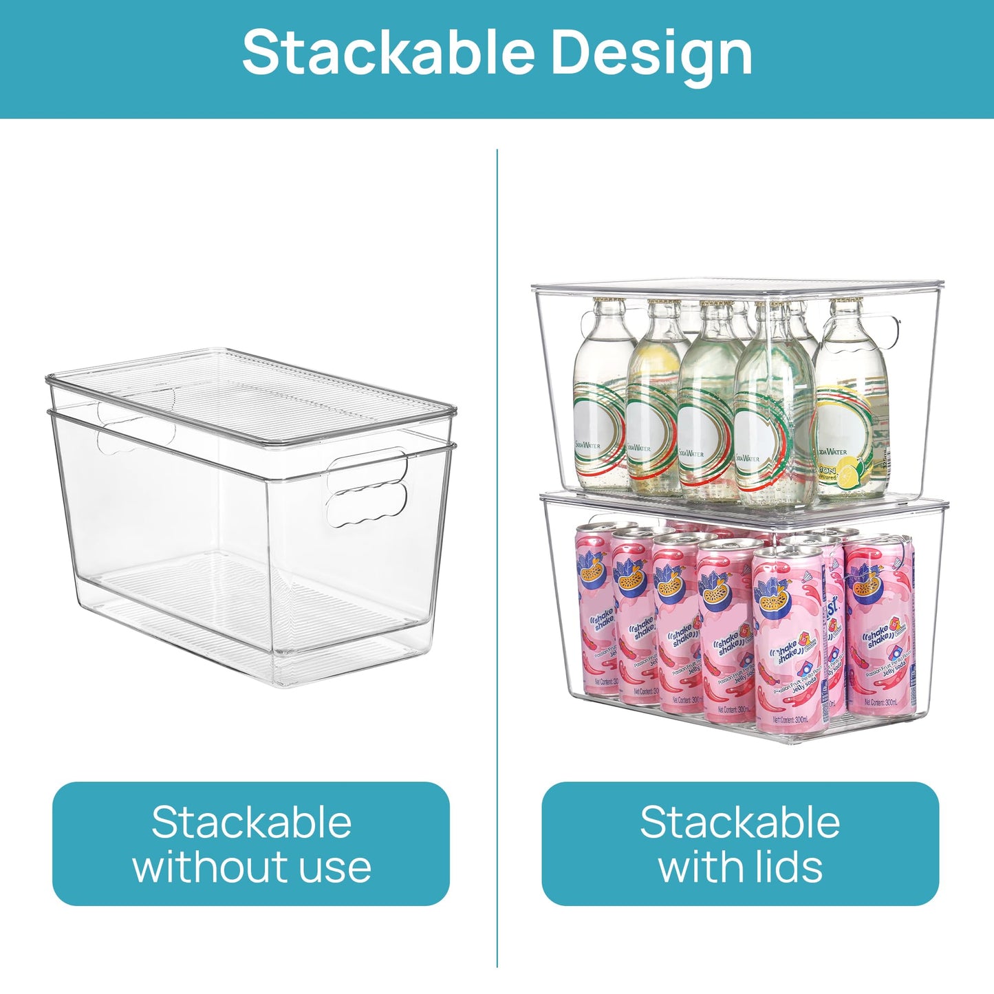 Vtopmart 6 Pack Clear Stackable Storage Bins with Lids, Large Plastic Containers with Handle for Pantry Organizer and Storage,Perfect for Bathroom,Cabinet,Kitchen,Fridge,Closet Organization