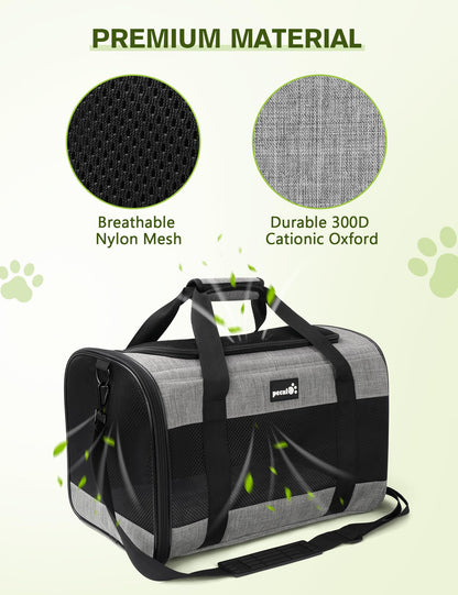 pecute Pet Carrier Bag, Cat Carrier Handbag, Portable Dog Travel Bag with Foldable Bowl, Breathable Mesh Fabric, Suitable for Both Long And Short Trips, Used for Cats and Puppies (XL,Grey)