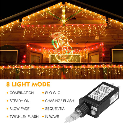 AGIRL 400 LED Icicle Lights Outdoor 32.8Ft 75 Drops Icicle Christmas Halloween Lights 8 Modes Waterproof Fairy String Lights for Indoor Bedroom Garden Wedding Porch Decoration