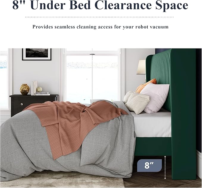 Allewie King Size Bed Frame/Velvet Upholstered Platform Bed/Vertical Channel