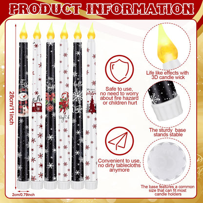 Aurelema 6 Pcs Winter Flameless Candle Set Snowflake LED Flameless Taper Candles with Remote Timer Black and White Celebration Candles with Battery Operated for Christmas Winter Gifts Home Decor