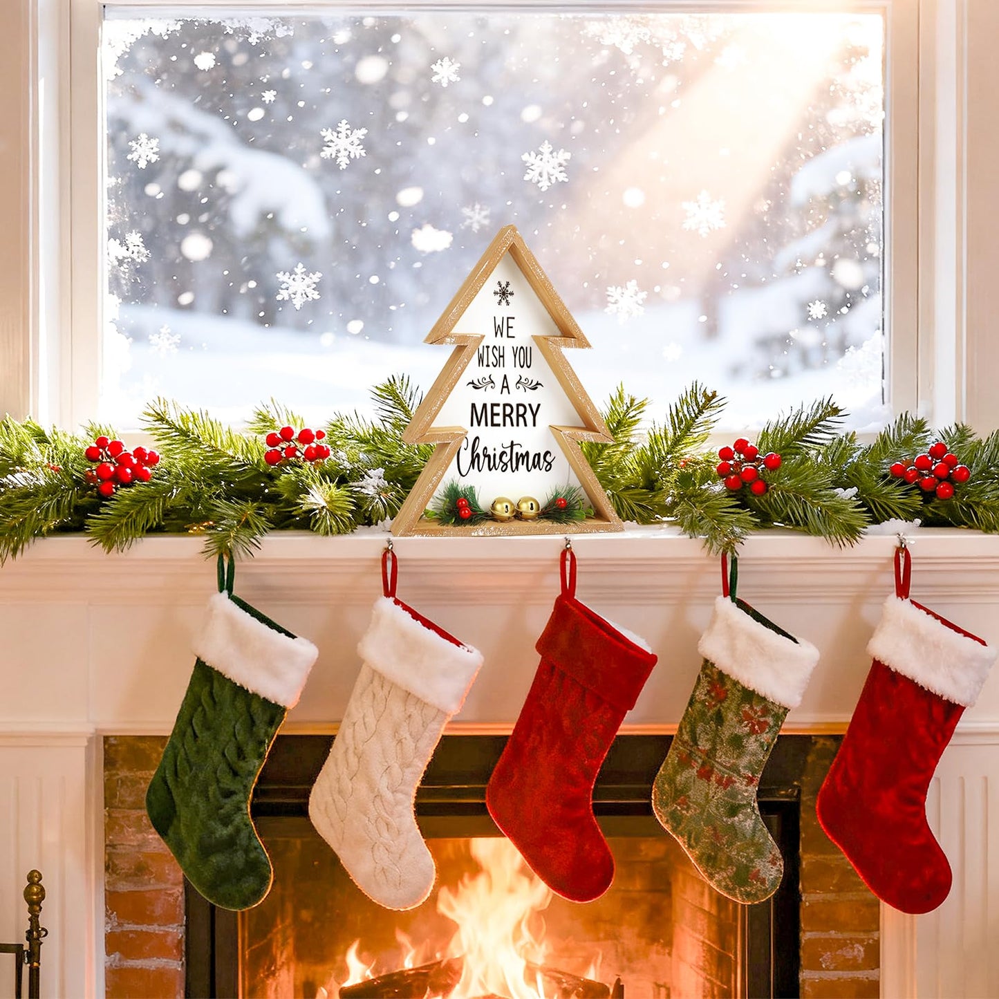 Christmas Table Decorations for Home Christmas Tree Centerpiece Decoration Indoor Wooden Farmhouse Rustic Xmas Trees Tabletop Sign Decorative Block Shelf Tiered Tray Office Desk Window Decor Party Holiday Merry