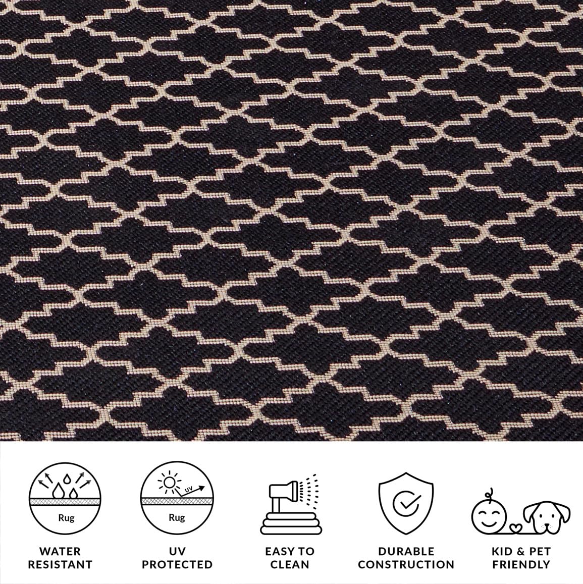 SAFAVIEH Washable Rug Outdoor Courtyard Collection - 7'10" Square, Black & Beige, Non-Shedding & Easy Cleaning, Ideal for Patio, Backyard, Mudroom (CY6919-226)