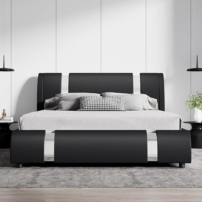 SHA CERLIN Modern Faux Leather Queen Bed Frame