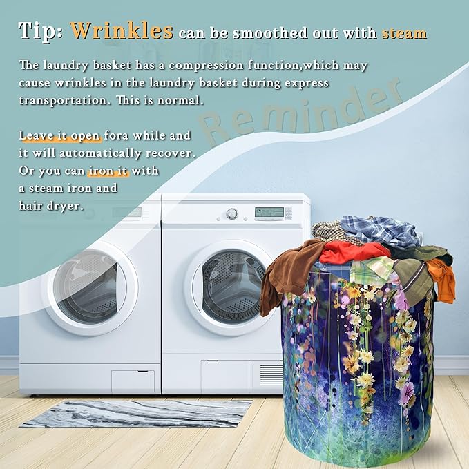 Beautiful Blue Green Floral Laundry Basket Foldable