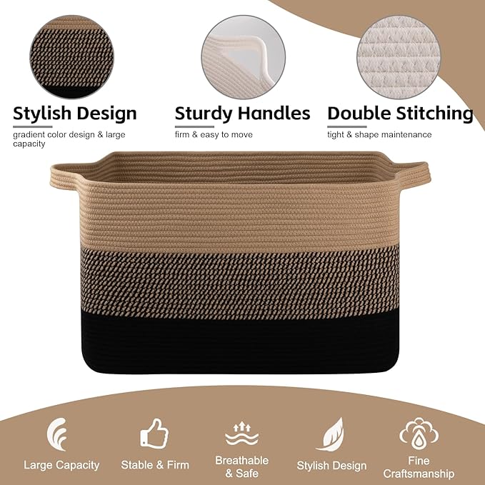 OIAHOMY Extra Large Blanket Basket, 95L Cotton Rope Woven Laundry Basket