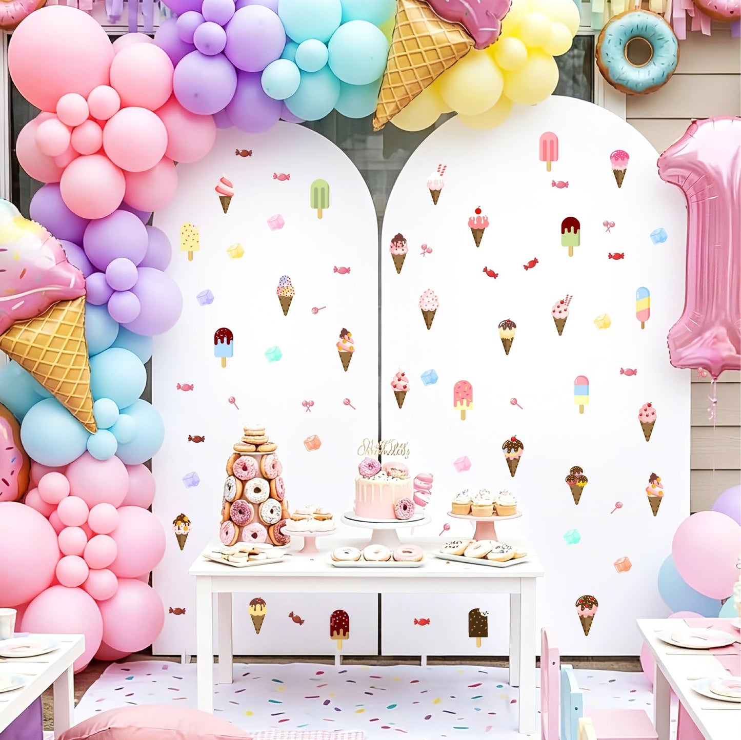 Barri Design Ice Cream Wall Decals Candy Wall Stickers Removable Summer Wall Decals Peel and Stick Ice Cream Cone Decal Cute Decal for Kids Room Bedroom Nursery Party Decoration