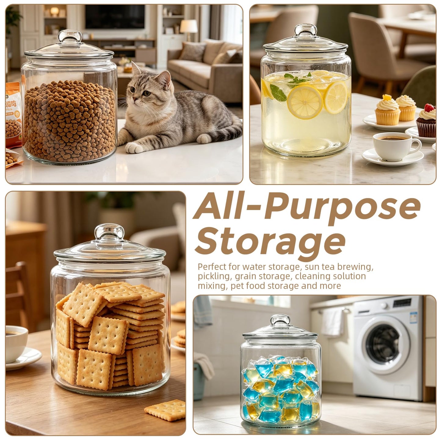 Masthome 1 Gallon Glass Jar with Lid,Large Glass Cookie Jar,Wide Mouth,Dishwasher Safe,Large Clear Jar,Storage Containers with Lids For Flour,Nuts,Cookies,Snacks