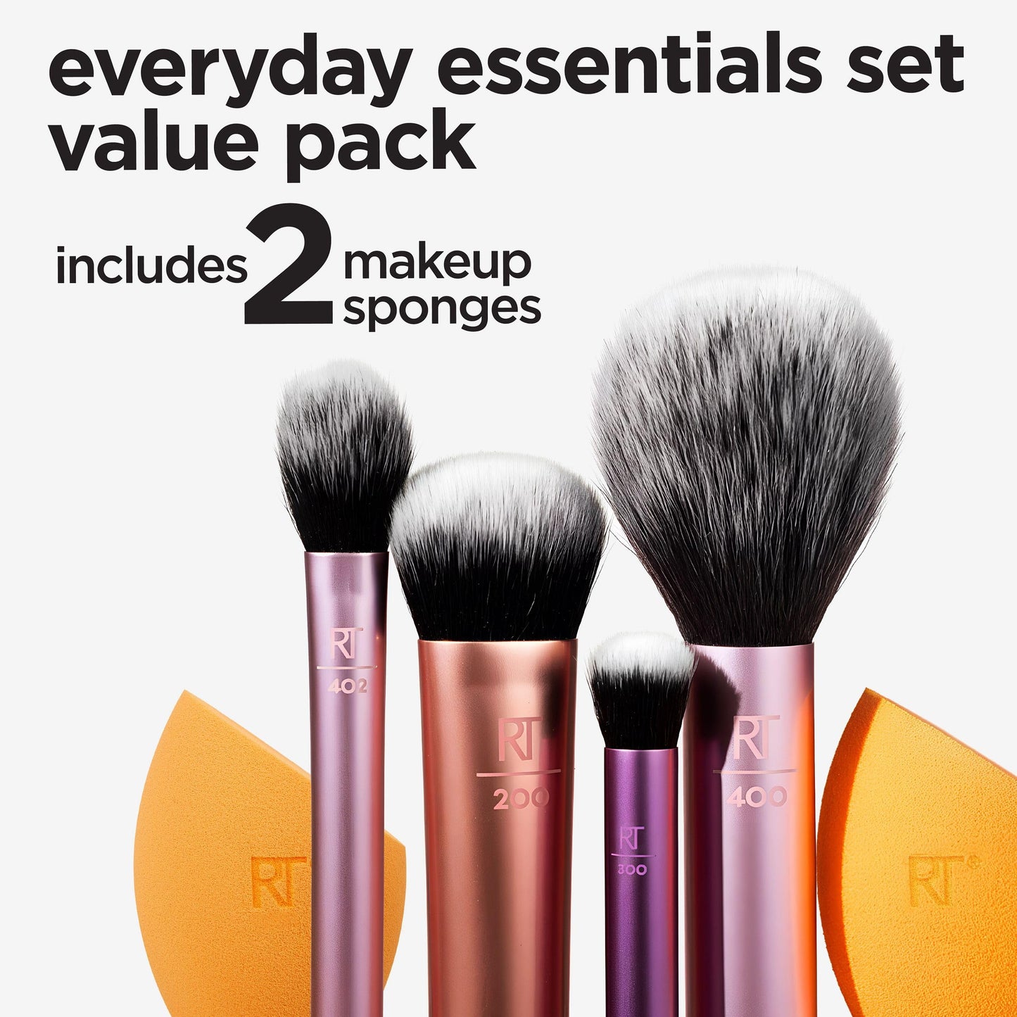 Real Techniques 5 Piece Everyday Essentials Makeup Brush Set, Includes 4 Brushes & Makeup Sponge, For Foundation, Blush, Bronzer, Contour, Eyeshadow, & Powder, Travel Gift Set, Cruelty-Free & Vegan