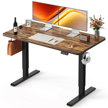 FEZIBO Standing Desk, 55 × 24 Inches Electric Height Adjustable, Sit Stand Up, Computer Office Desk with Splice Board, Black Frame/Rustic Brown TOP