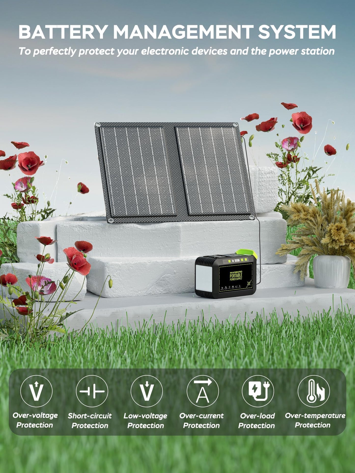 MARBERO Portable Power Station 88Wh Camping Lithium Battery Solar Generator Fast Charging with AC Outlet 120W Peak Power Bank(Solar Panel Optional) for Home Backup Outdoor Emergency RV Van Hunting
