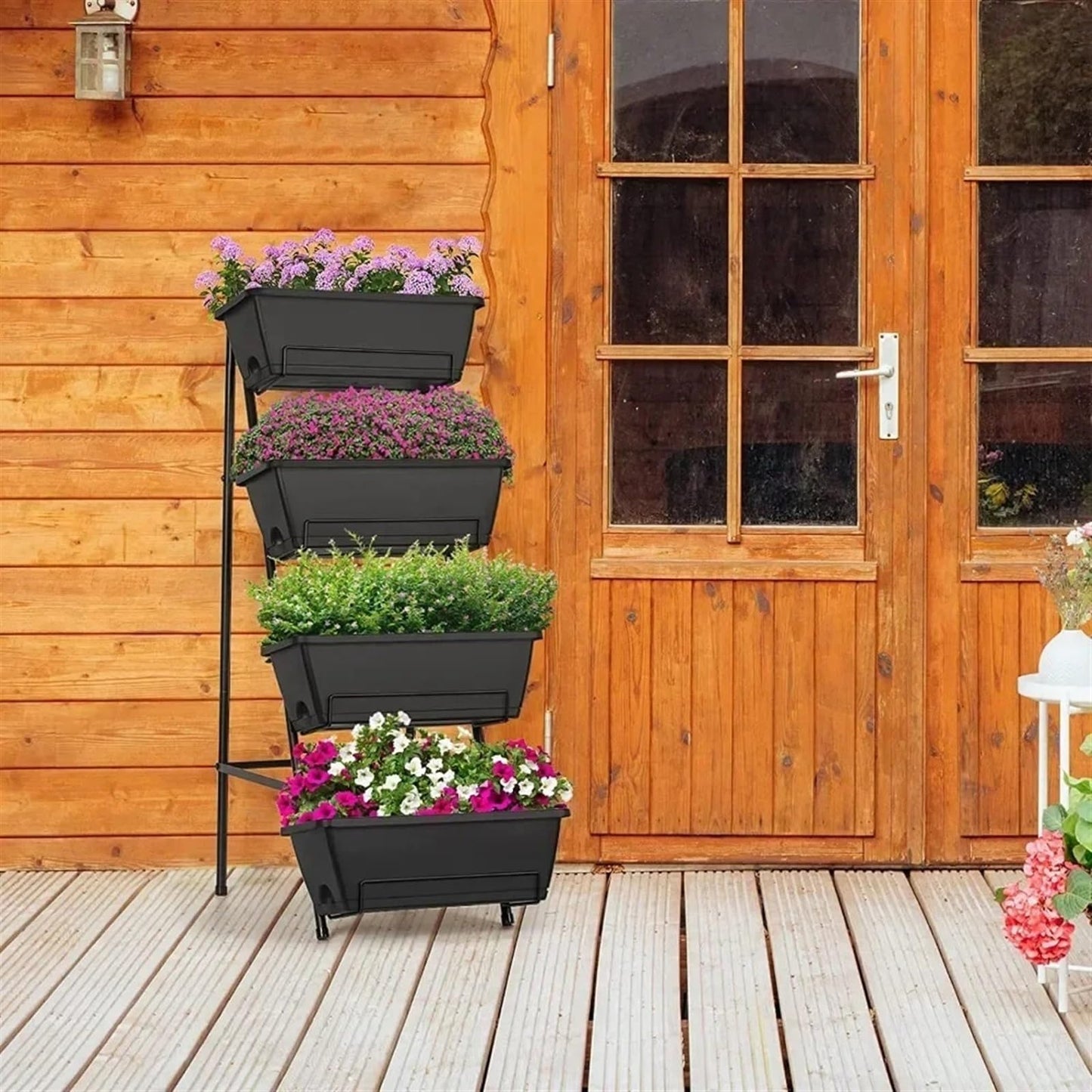 FURUIM2024M Flower Stand Vertical Raised Garden Bed 4 Tiers Planter Box Freestanding Garden Planter, Garden Supplies Accsesories Plant Shelves(Red,3TIRE)
