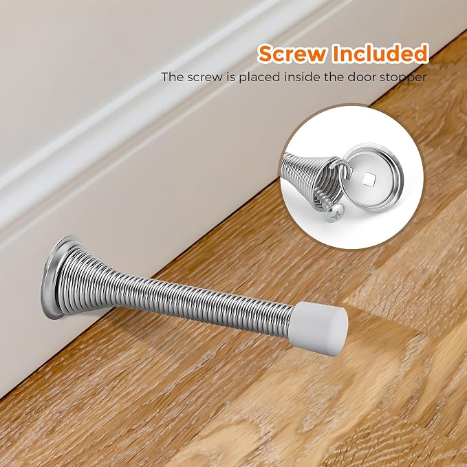 Ravinte Door Stoppers, 24 Pack Satin Nickel Spring Door Stops with Rubber Bumper, Door Stoppers for Bottom of Door