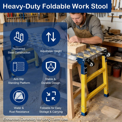 Portable Welding Table Work Bench 1102 LBS Load Capacity Versatile Steel Folding Work Table,Height 23 to 35 inches Adjustable with Wheels Non-Slip Mat Scaffolding
