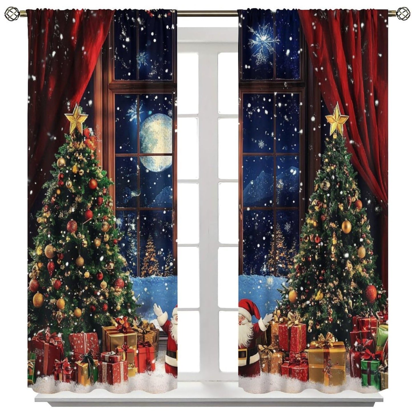 Merry Christmas Santa Claus Curtains Happy New Year Christmas Tree Snowflake for Living Room Bedroom Blackout Decor Window Drapes 42" W X 45" L