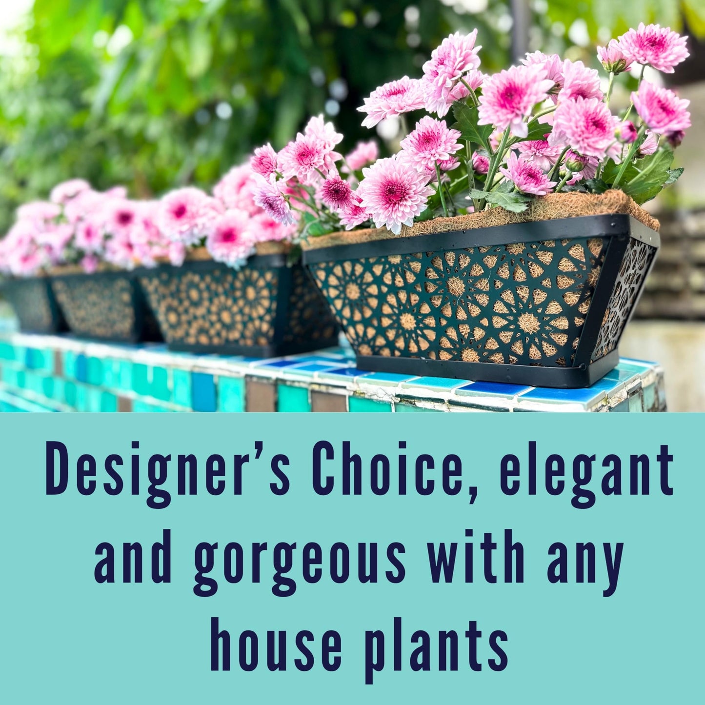 LaLaGreen Window Boxes Planters for Outdoor Plants (12 Inch, 4 Pack) Small and Cute Black Metal Fence Hanging Flower Box Basket with Coco Liner Unique Horse Troughs Balcony Garden Pot Patio Porch Rail