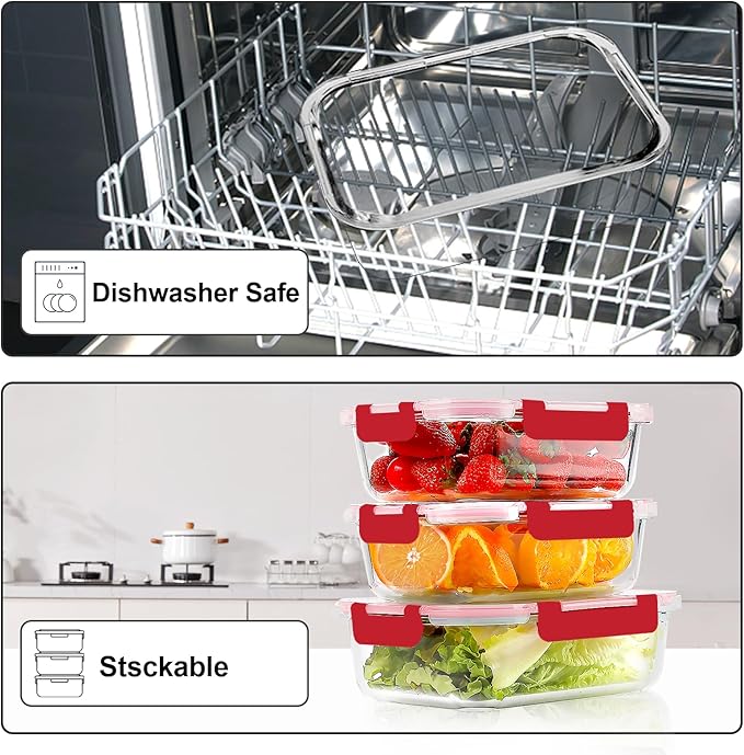 VERONES 10Pack Glass Meal Prep Containers, Airtight Glass Lunch Containers