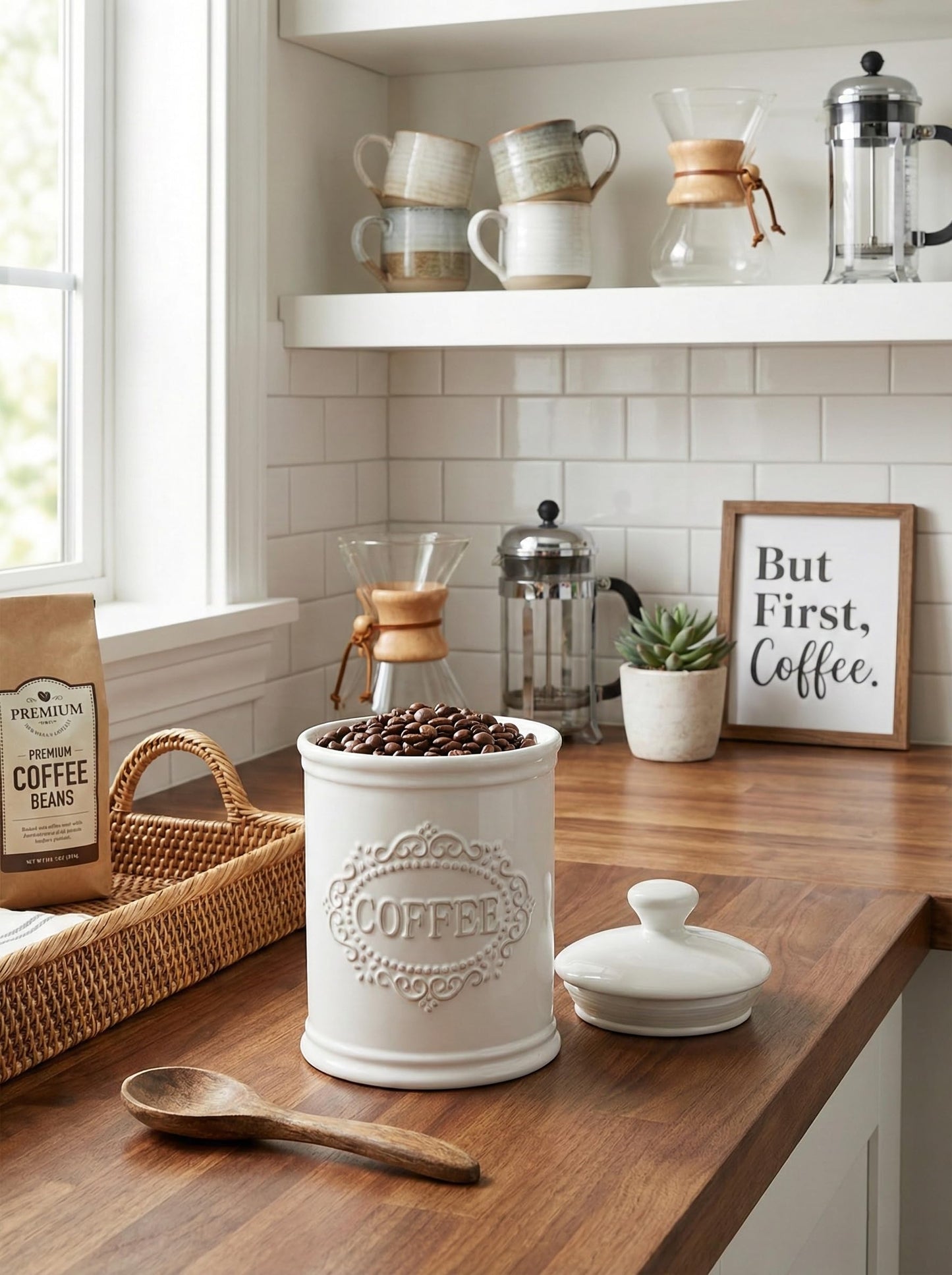 TAWCHES Relief Vine Ceramic Canisters Sets For The Kitchen For Countertop Set of 3 Airtight Coffee Canisters For Ground Coffee Sugar Container Storage Jars With Lids Farmhouse Decor Tea caddies