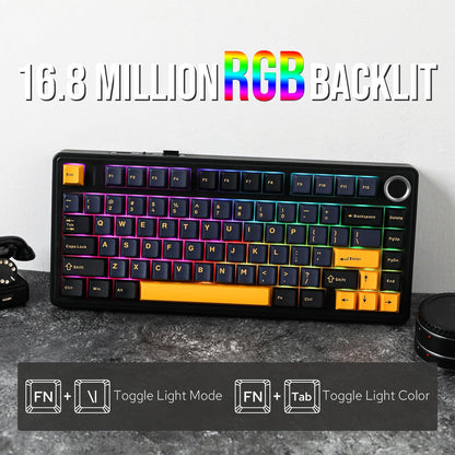 EPOMAKER x Aula F75 Gasket Mechanical Keyboard, 75% Wireless Hot Swappable Gaming Keyboard with Five-Layer Padding&Knob, Bluetooth/2.4GHz/USB-C, RGB (Light Blue, LEOBOG Reaper Switch)