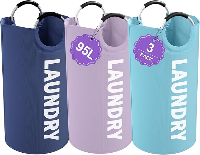 95L 3Pack Large Laundry Hamper, Foldable Laundry Basket