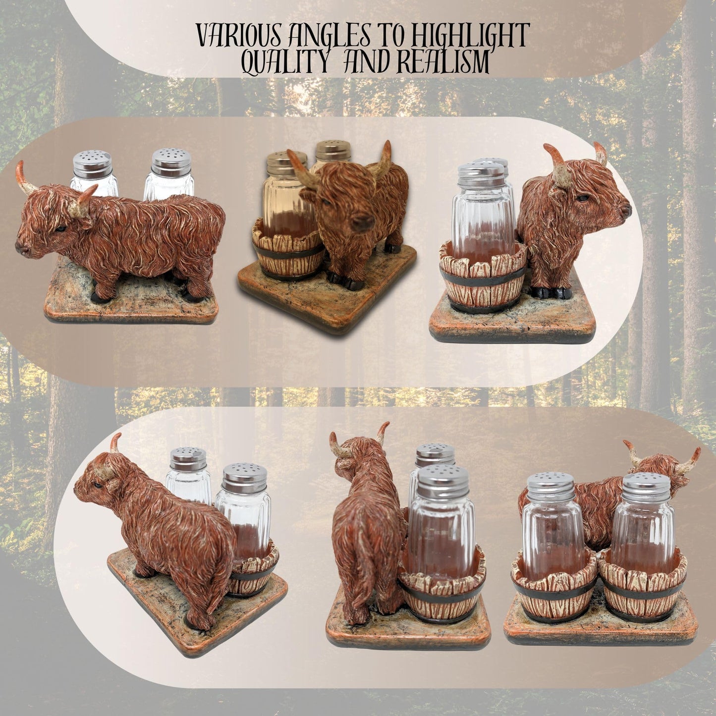 BestGiftEver Highland Cow Salt and Pepper Shakers | Scottish Highland Cow Decor | Rustic Farmhouse Kitchen Accessories | Animal Condiment Holder | Novelty Salt and Pepper Shaker Set for Nature Lovers