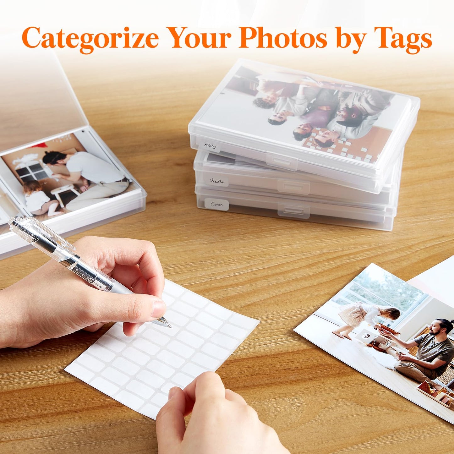 Lifewit Photo Storage Box 4x6 Photo Case, 14 Inner Photo Keeper, Clear Photo Boxes Storage with 1 Sheet Label Sticker, Plastic Craft Storage Box with lids for Cards Pictures Stamps Office Supplies