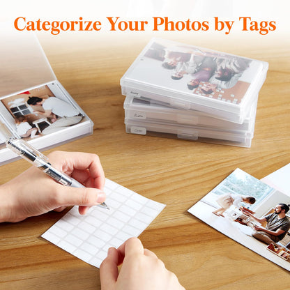 Lifewit Photo Storage Box 4x6 Photo Case, 14 Inner Photo Keeper, Clear Photo Boxes Storage with 1 Sheet Label Sticker, Plastic Craft Storage Box with lids for Cards Pictures Stamps Office Supplies