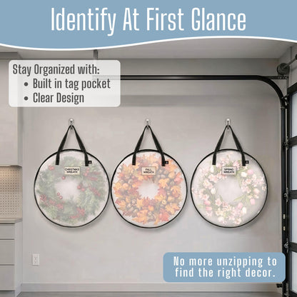 VENO 2 Pack Summer Wreath Storage Container, 30 Inch Clear Wreath Bag, Spring, Christmas Garland Decoration Organizers with Zipper and Durable Handles (Clear, 30"-2 Pack)
