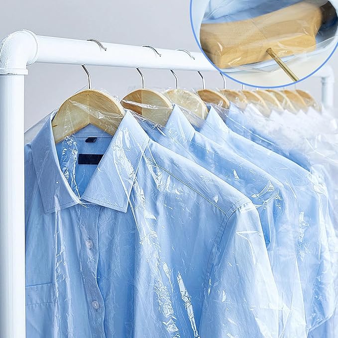 100 Pack Dry Cleaning Bags, 60x120 cm Clear Plastic Garment Bags