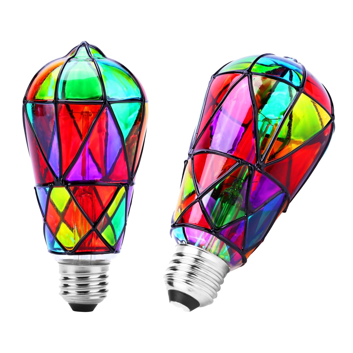 Kitmose 2 Pack Stained Glass Light Bulbs, LED Edison Light Bulb E26 3.5W Replacement Light Bulbs Tiffany Style for Bedroom Living Room Home Christmas Decoration (ST64)